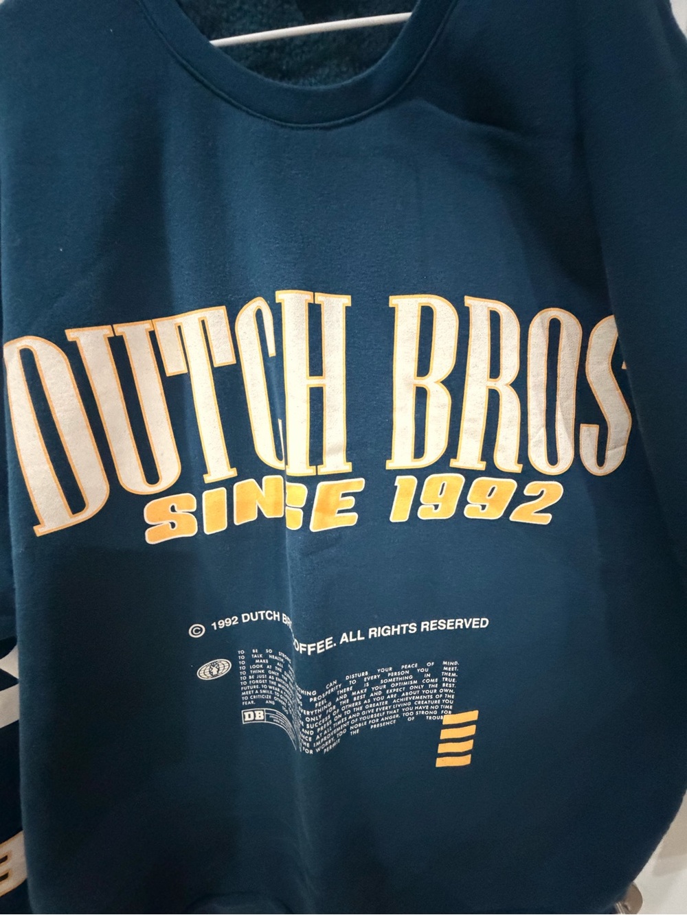 Dutch Bros Navy Blue Crewneck Sweatshirt with Gold Graphic - Picture 3 of 8